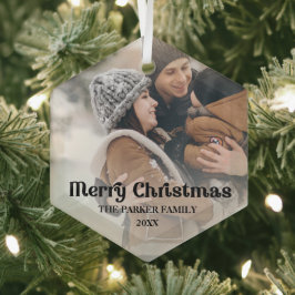 オーバーレイファンシーヴィンテージ文字メリークリスマス ガラスオーナメント