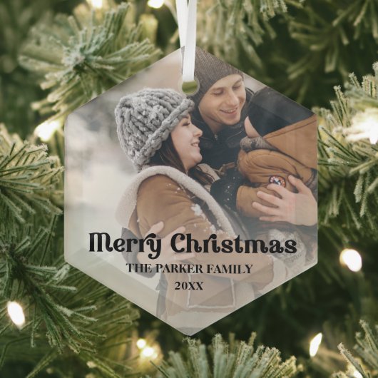 オーバーレイファンシーヴィンテージ文字メリークリスマス ガラスオーナメント (インサイチュ)