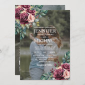 オーバーレイポートレート写真フォトQRバラ結婚ズ 招待状 (正面/裏面)