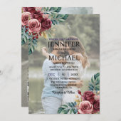 オーバーレイポートレート写真フォトQRバラ結婚ズ 招待状 (正面/裏面)