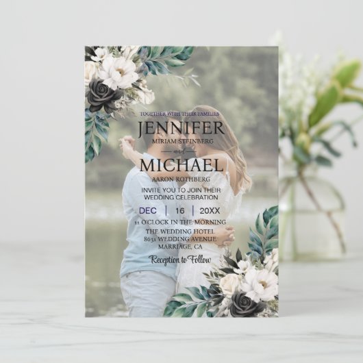 オーバーレイポートレート写真フォトQR B&W 結婚's 招待状 (スタンド正面)