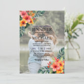 オーバーレイポートレート写真写真QRトロピカル結婚ズ 招待状 (スタンド正面)