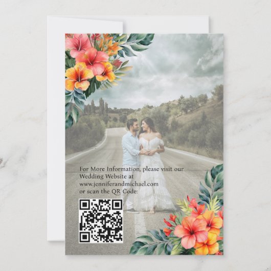 オーバーレイポートレート写真写真QRトロピカル結婚ズ 招待状 (裏面)