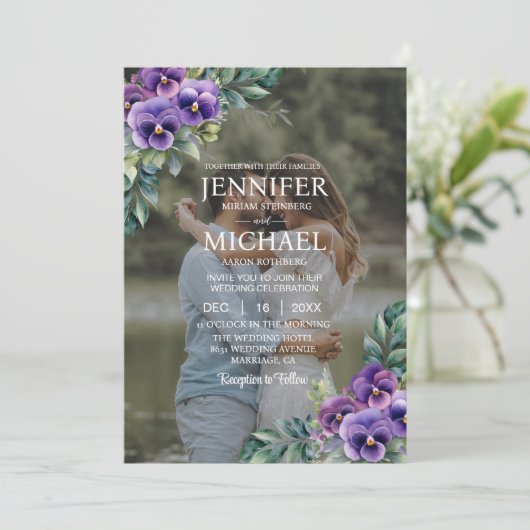 オーバーレイポートレート写真写真QRパンジー結婚ズ 招待状 (スタンド正面)