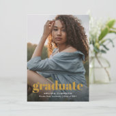 オーバーレイモダンスクリプト | 3枚の写真の卒業 案内状 (スタンド正面)