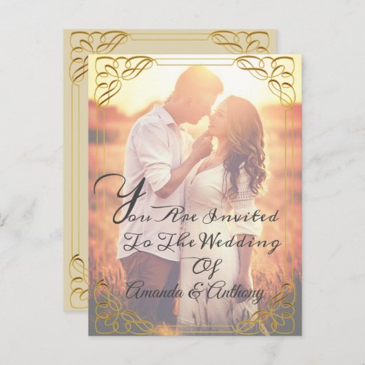 オーバーレイ写真予算エレガントな結婚式の招待状 インビテーションポストカード (正面/裏面)