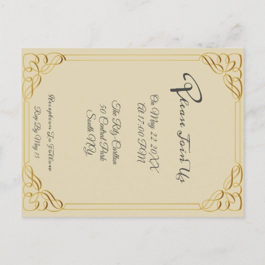 オーバーレイ写真予算エレガントな結婚式の招待状 インビテーションポストカード (裏面)