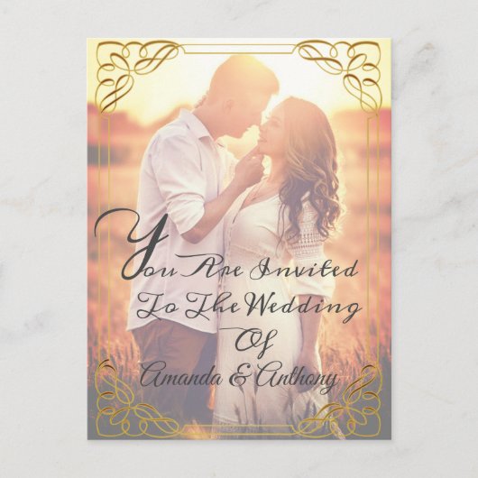 オーバーレイ写真予算エレガントな結婚式の招待状 インビテーションポストカード (正面)