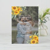 オーバーレイ写真写真QRひまわり結婚の花 招待状 (スタンド正面)