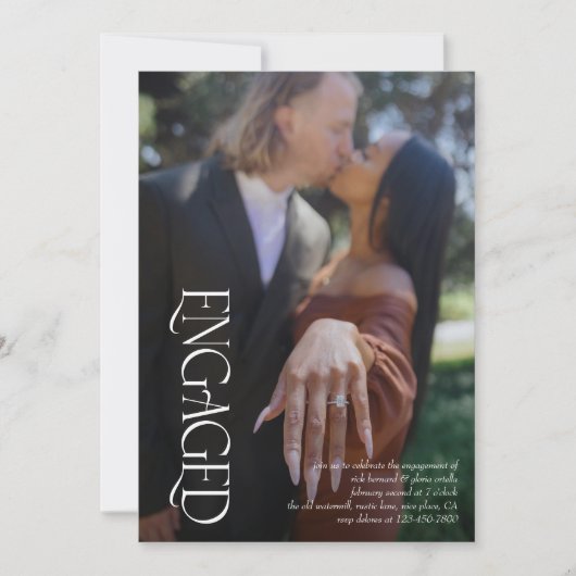 オーバーレイ婚約したフルブリードフォト婚約パーティ 招待状 (正面)