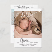 オーバーレイ文字生まれたばかりのHello Birth Announcement サンキューカード (正面/裏面)