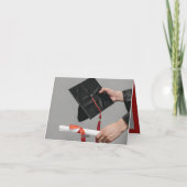 オーバーレイ白リボン卒業キャップモダン3写真 サンキューカード (裏面)