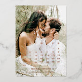 オーバーレイ金ゴールドカレンダー結婚式の日付を保存 箔招待状 (正面)