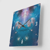 オーバーレイNavy-Blue銀河系星と海クラゲ スクエア壁時計 (傾斜)