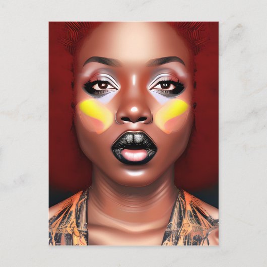 オーバーンクイーンオレンジブラウンヘアブラックメラニンアフロロ ポストカード (正面)