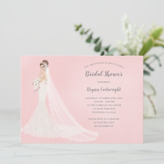 オーバーンブライドインレースガウンエレガントブライダルシャワー 招待状 (スタンド正面)