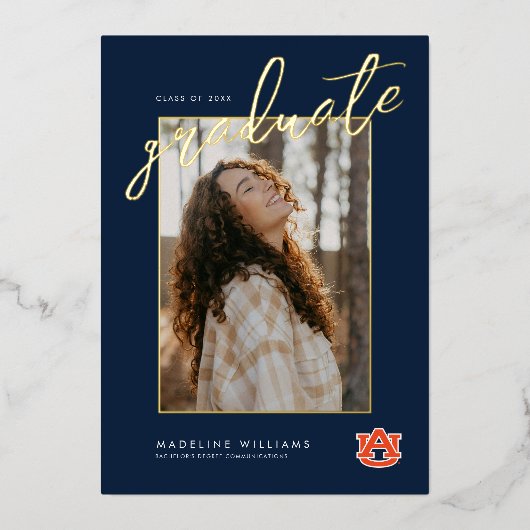 オーバーン大学卒業 – オーバーン・タイガース 箔招待状 (正面)