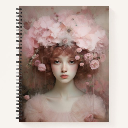 オーバーン美しい – 女性のポートレートと花 ノートブック (正面)