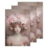 オーバーン美しい – 女性のポートレートと花 ラッピングペーパーシート