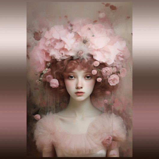 オーバーン美しい – 女性のポートレートと花 薄葉紙