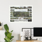 オーバーン, CAパノラママップ – 1887 ポスター (ホームオフィス)