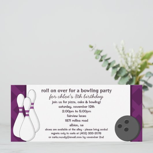 オーバー転がボーリング誕生日部品のナス 招待状 (スタンド正面)