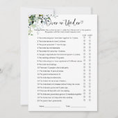 オーバー・オア・アンダー ブライダルシャワーゲーム 招待状 (正面)