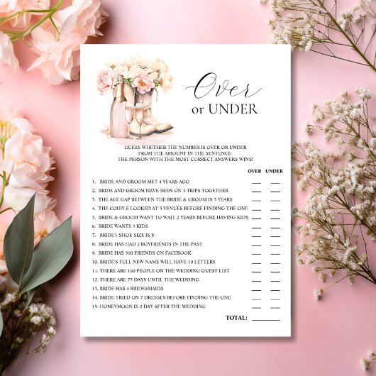 オーバー・オア・アンダー ブーツ バブル ブライズシャワー ゲーム 招待状