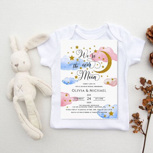 オーバー・ザ・ムーン　ジェンダー・リビール　ピンクとブルー 招待状