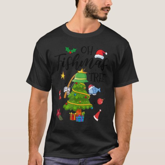 オーフィッシュマスツリー魚釣りフィッシャーマンクリスマスクリスマス2 Tシャツ (正面)