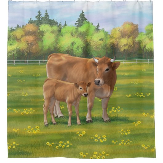 オーブラックカウアンドカワイカーフイン春牧場 シャワーカーテン (正面)