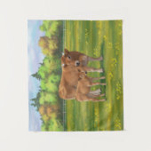 オーブラックカウアンドカワイカーフイン春牧場 タペストリー (正面)