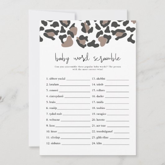 オーブレレオパード印刷ベビー単語スクランブルゲームInvi 招待状 (正面)