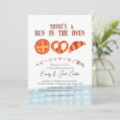 オーブンにパンが入っています！ベイビーシャワーバザール 青い格子縞 招待状 (スタンド正面)