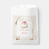 オーブンにパンちゃん ピンクのギンガムリボン ベイビーシャワー フェイバーバッグ (正面)