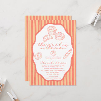 オーブンにパン ピンクのピンストライプ ベビーシャワー 招待状