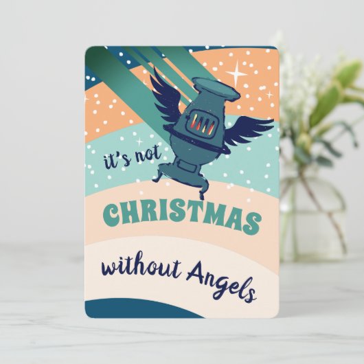 オーブンのストーブパーソナライズされたエンジェルクリスマスカード シーズンカード (スタンド正面)