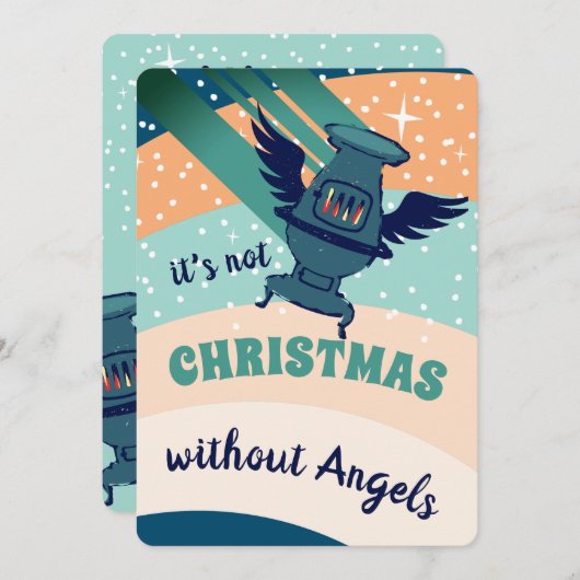 オーブンのストーブパーソナライズされたエンジェルクリスマスカード シーズンカード (正面/裏面)