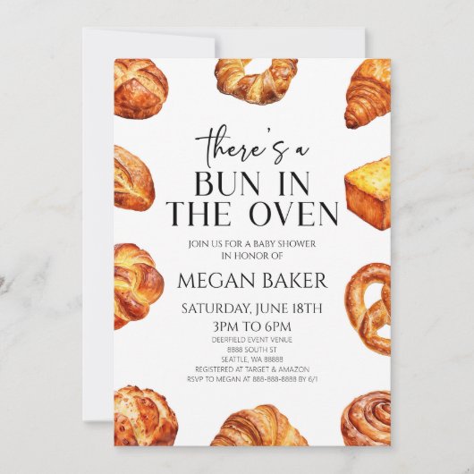 オーブンのパンの赤ちゃんシャワーにパンがある 招待状 (正面)
