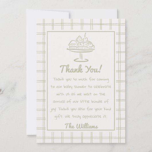 オーブンのパンの赤ちゃんシャワーに手描きベビー サンキューカード (正面)