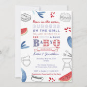 オーブンのパン、グリルの赤ちゃんシャワーのハンバーガー 招待状 (正面)