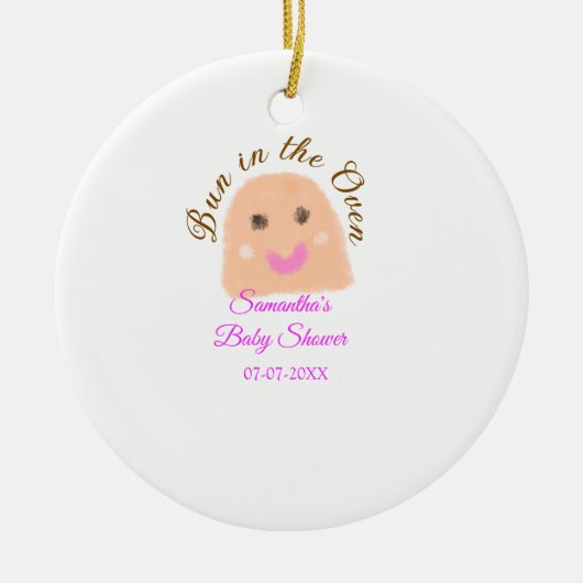 オーブンのベージュ団子の赤ちゃんシャワーピンクのバーにパン セラミックオーナメント (正面)