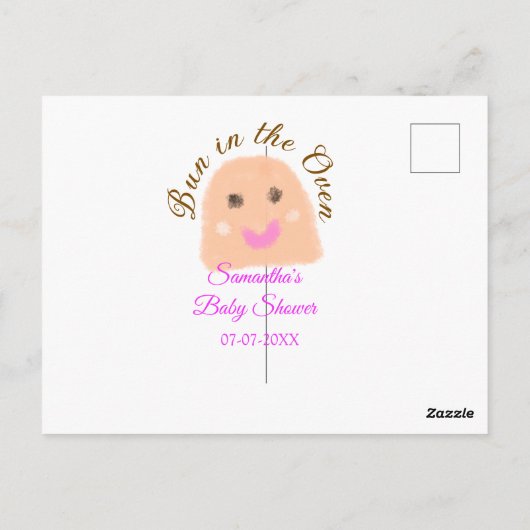 オーブンのベージュ団子の赤ちゃんシャワーピンクのバーにパン ポストカード (裏面)