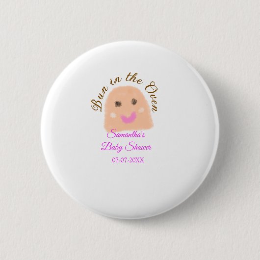 オーブンのベージュ団子の赤ちゃんシャワーピンクのバーにパン 缶バッジ (正面)