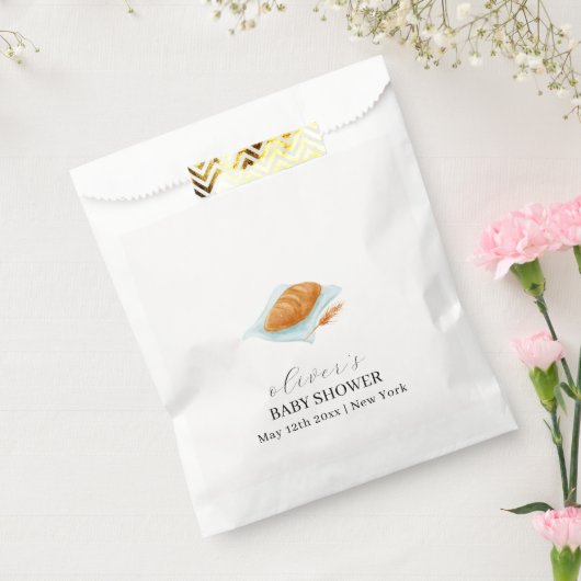 オーブンの中で焼きたてのパンをイメージしたベイビーシャワー フェイバーバッグ (封をした状態)