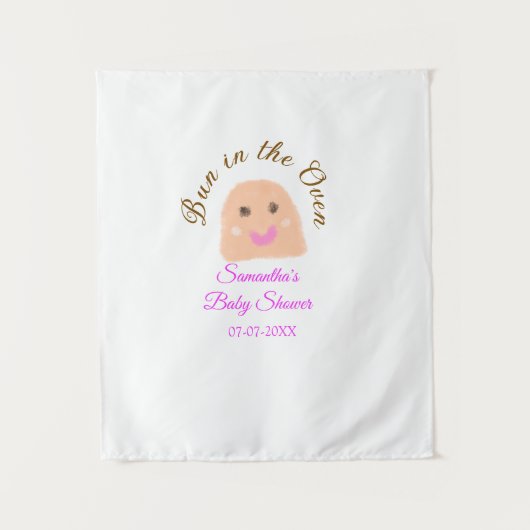 オーブンの中のパン ベージュの団子 ベビーシャワー ピンクのブリス タペストリー (正面)