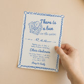 オーブンの少年の赤ちゃんシャワーに手書きのブルーパン 招待状