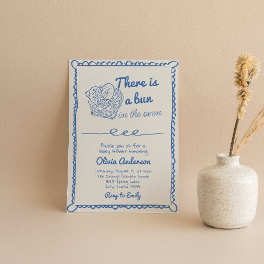 オーブンの少年の赤ちゃんシャワーに手書きのブルーパン 招待状
