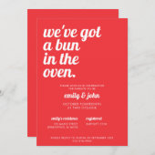 オーブンの赤い赤モダンちゃんミニマルシャワーのパン 招待状 (正面/裏面)