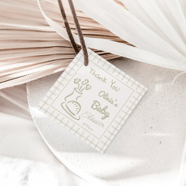 オーブンの赤ちゃんシャワーに手書きの緑のパン フェイバータグ